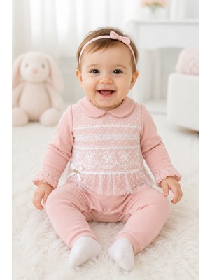 Baby Hola Dantel ve Fiyonk Detaylı Kız Bebek Tulum 13958