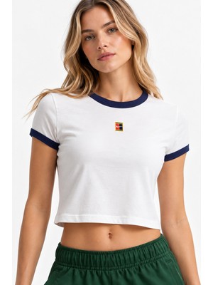Nike Heritage Racqued Club Mod Womens Tee Nakış Baskılı Crop Kadın Tişört Beyaz