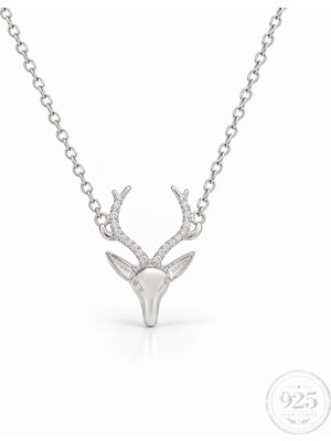 Servi 925 Ayar Gümüş  Majestic Deer Geyik Başı Figürlü Kolye
