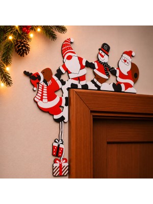 Decorius Yılbaşı Temalı Kapı Süsü - Yılbaşı Kapı Köşe Süsü | Noel Baba, Kardan Adam ve Geyikli Dekoratif Kapı Üstü Süsü | Yeni Yıl, Noel ve Ev Dekorasyonu İçin Şık Hediyelik Aksesuar