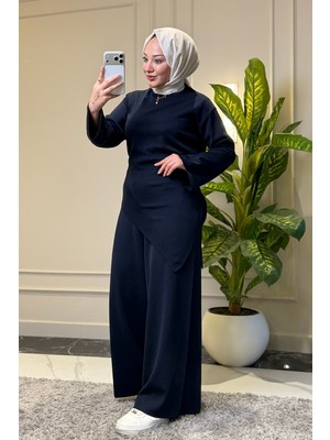 Suede Style 44454 - Şık Rahat Rayon Triko Pantolonlu Ince Kadın Triko Takımı