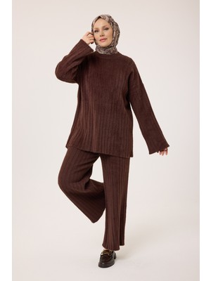 Suede Style 40977 - Şık Rahat Salaş Angora Triko Pantolonlu Kadın Takımı