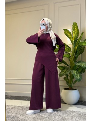 Suede Style 44454 - Şık Rahat Rayon Triko Pantolonlu Ince Kadın Triko Takımı