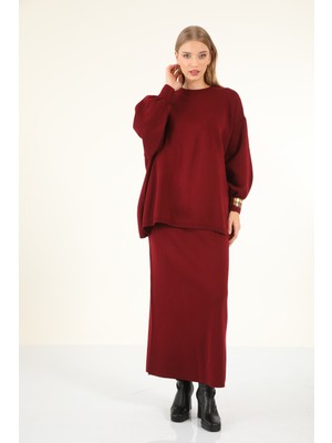 Suede Style 30240 - Şık Rahat Salaş Triko Etekli Kadın Takımı