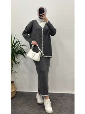 Suede Style 40902- Şık Rahat Yumuşak Dokulu Triko Etek Kazak Kadın Takım