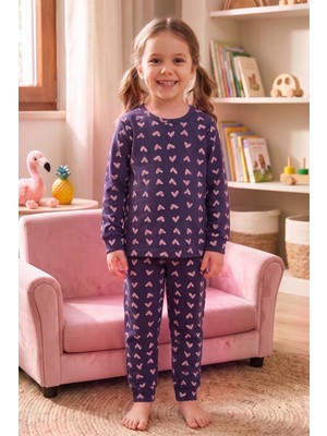 Öts Kız Çocuk Tekli Pamuklu Pijama Uzun Kol Uzun Alt Desenli Nefes Alan Rahat Kesim (474013)