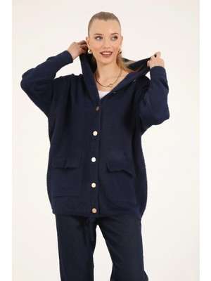 Suede Style 40936 - Şık Rahat Kapüşonlu Kadın Triko Ceket