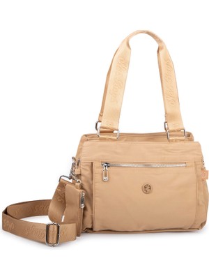 Nas Bag Kadın Çok Bölmeli Orta Boy Çapraz Omuz Çantası (30X24 Cm) Kum