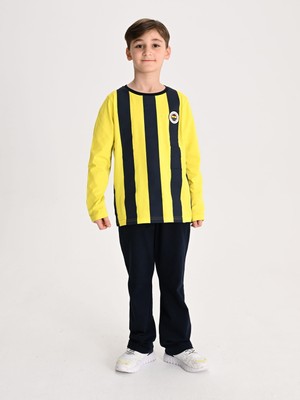 Fenerbahçe Sarı Lacivert Çubuklu Çocuk Pijama Takımı