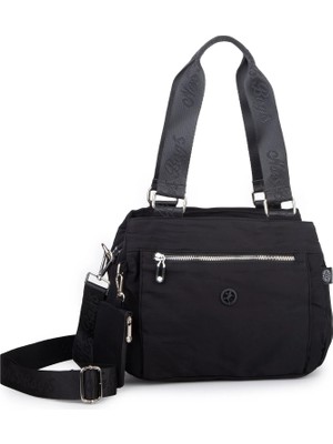 Nas Bag Kadın Çok Bölmeli Orta Boy Çapraz Omuz Çantası (30X24 Cm) Siyah