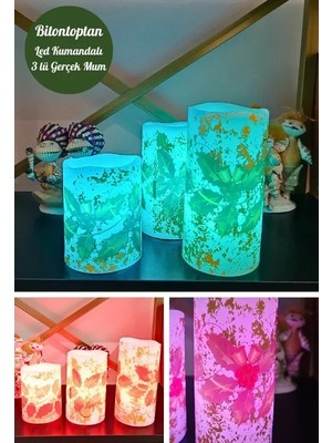 Ersert Ers Yılbaşı Noel Temalı 3 Lü Set LED Gerçek Mum Kumandalı 9 Renk Yanabilme ve Animasyonlu Büyük Boy