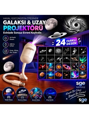 Mighty 24 Farklı Desenli USB LED Projektör Gece Lambası 360 Derece Ayarlanabilir Yıldız Galaksi