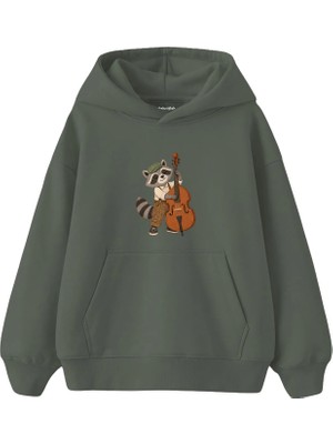 The Lucid Lab Raccoon Playing A Double Bass Çocuk Hoodie