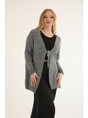 Suede Style 51122 - Şık Rahat Kadın Uzun Bağlamalı Triko Ceket