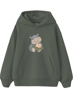 The Lucid Lab Hippo Smiling With A Water Lily Çocuk Hoodie