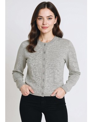 Suede Style 81004 - Şık Rhat Kot Garnili Kadın Gömlek Yaka Triko Hırka