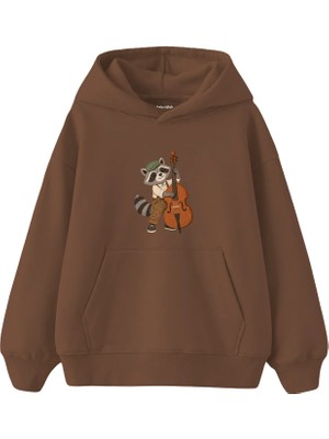 The Lucid Lab Raccoon Playing A Double Bass Çocuk Hoodie