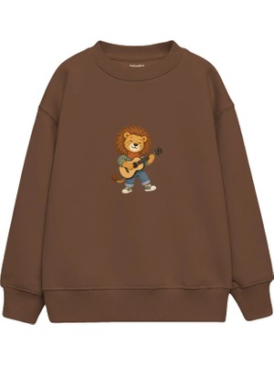 The Lucid Lab Lion Playing A Tiny Acoustic Guitar Çocuk Sweatshirt