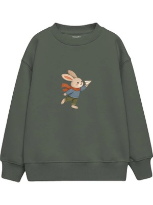 The Lucid Lab Rabbit Flying A Small Paper Plane Çocuk Sweatshirt