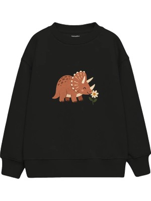 The Lucid Lab Terracotta Triceratops Smelling A Flower Çocuk Sweatshirt