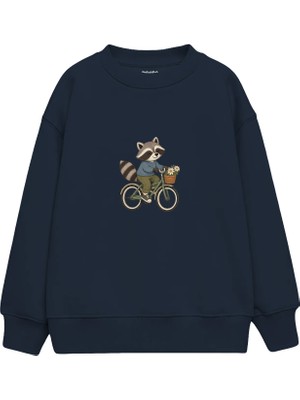 The Lucid Lab Raccoon Riding A Bicycle With Tiny Basket Çocuk Sweatshirt