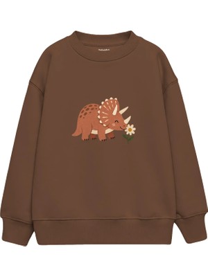 The Lucid Lab Terracotta Triceratops Smelling A Flower Çocuk Sweatshirt