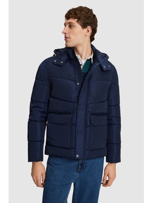 U.S. Polo Assn. Erkek Lacivert Kapüşonlu Regular Fit Çıtçıtlı Kapaklı Cepli Şişme Mont 50326233-VR033