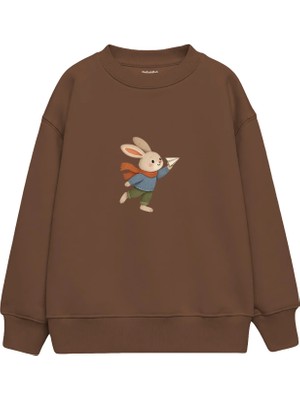 The Lucid Lab Rabbit Flying A Small Paper Plane Çocuk Sweatshirt