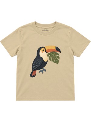 The Lucid Lab Toucan With A Green Leaf Çocuk Tişört - Krem