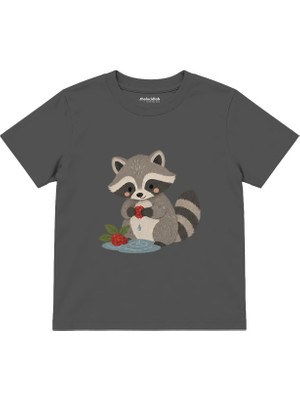 The Lucid Lab Raccoon Washing A Berry Çocuk Tişört - Antrasit