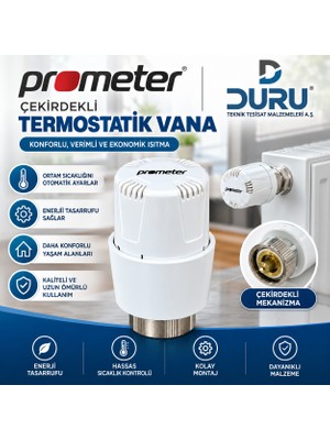 Duru Prometer Çekirdekli Termostatik Vana Radyatör Peteği Termostatı – Hassas Sıcaklık Kontrolü