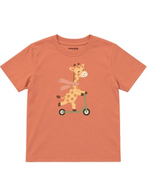 The Lucid Lab Scooter Giraffe Çocuk Tişört - Somon
