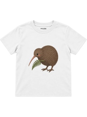 The Lucid Lab Kiwi Bird With A Small Fern Çocuk Tişört - Beyaz