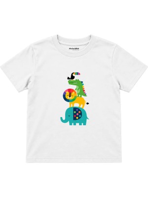 The Lucid Lab Rainbow Animal Friends Çocuk Tişört - Beyaz