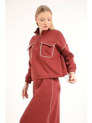 Suede Style 5407 - Şık Rahat 3 Iplik Şardonlu Kısa Etekli Kadın Takım