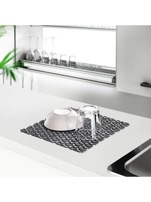 Str Store Kare Şekilli Kurutma Matı Bulaşık Altlığı Tezgah Lavabo Durulama Matı (29×29 Cm) (Gri)