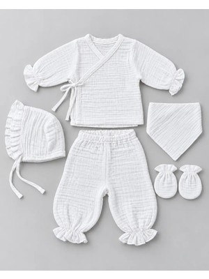 E&f Store Müslin Yenidoğan Fırfırlı Hastane Çıkışı Seti - 5'li Set