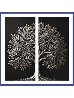 Canbia 2li Eskitme Krom Ağaç Kanvas Tablo 60X120CM X2 Kahy