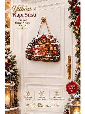 Pairla 30-20 cm Yılbaşı Ahşap Kapı Süsü Noel Kapı Süsü, Yılbaşı Ağacı Süsü Yılbaşı Süsü