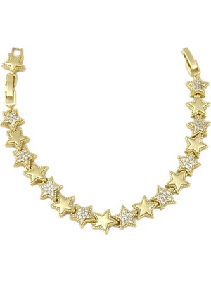 New Obsessions Yıldız Detaylı Taşlı Gold Vıp Bileklik