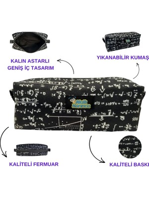 Wisipi Matematik Formüllü Kalem Kutusu, Tek Gözlü, Siyah Beyaz Desenli, Fermuarlı Okul Kalemliği