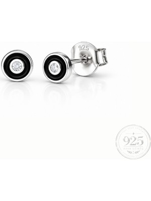 Servi 925 Ayar Gümüş Black Orbit Zirkon Taşlı Siyah Mineli Küpe