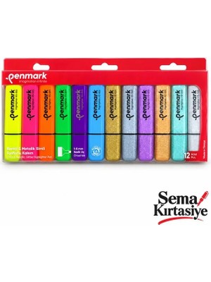 Penmark Neon ve Metalik Simli Fosforlu Kalem 12’li Set