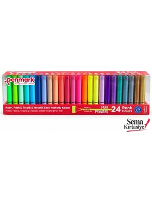 Penmark 24 Renk Neon, Pastel, Tropik ve Metalik Simli Fosforlu Kalem Seti