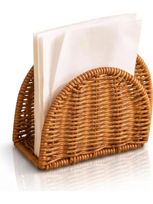 Str Store El Örgüsü Rattan Peçetelik Ahşap Görünümlü Masa Peçete Düzenleyici
