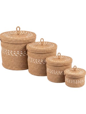 Comfort Craft Luppo Stripes Serisi 4'lü Premium Jüt Sepet Seti | Şeritli Vegan Ev & Banyo Organizeri