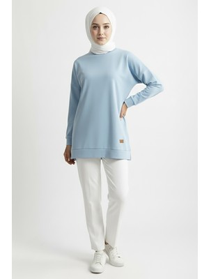 Suede Style A5415 -2 Iplik Ince Rahat, Basic Düz Kadın Uzun Sweatshirt