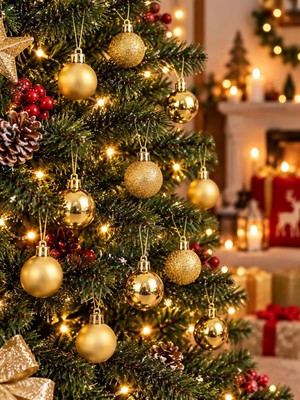 Ersert Ers 12'li Set 4 cm Gold Yılbaşı Ağacı Süsü – Mat, Simli ve Parlak Karışık Çam Ağacı Topu Noel Süsü