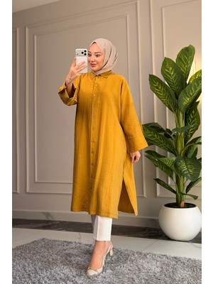 Suede Style 6688 - Şık Rahat Düğmeli Viva Kumaş Uzun Kadın Kap