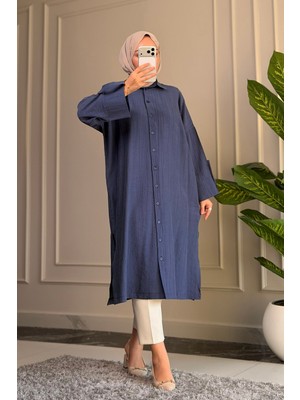 Suede Style 6688 - Şık Rahat Düğmeli Viva Kumaş Uzun Kadın Kap